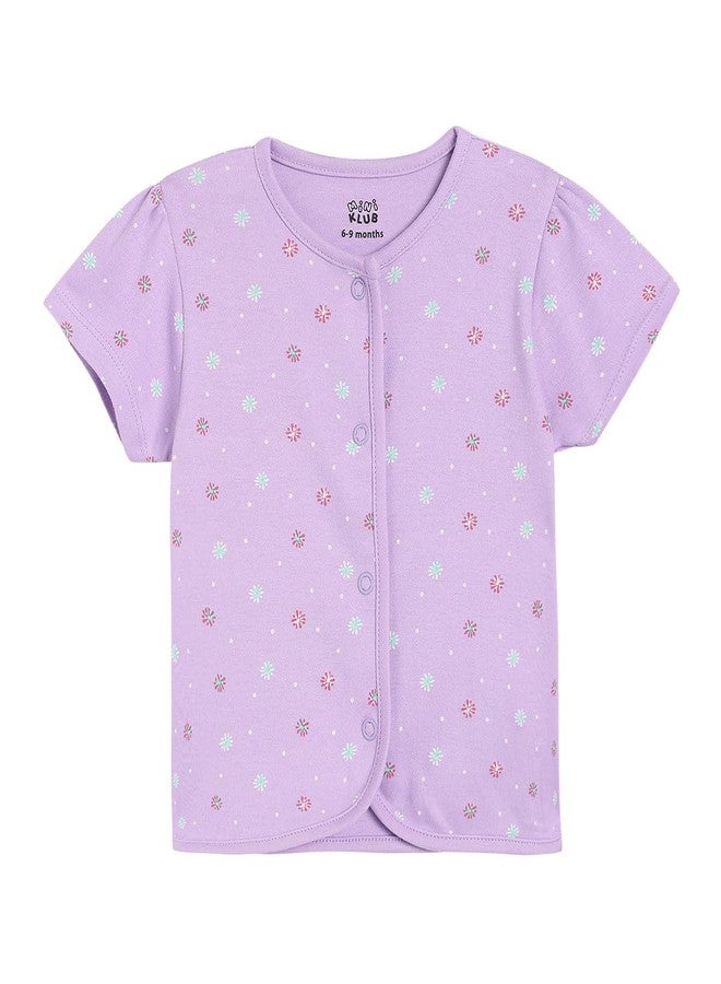 miniklub Cotton Pack of 2 Half Sleeves Floral & Wave Printed Front Open Vests - Pink & Lilac(6-9M) - Image 5