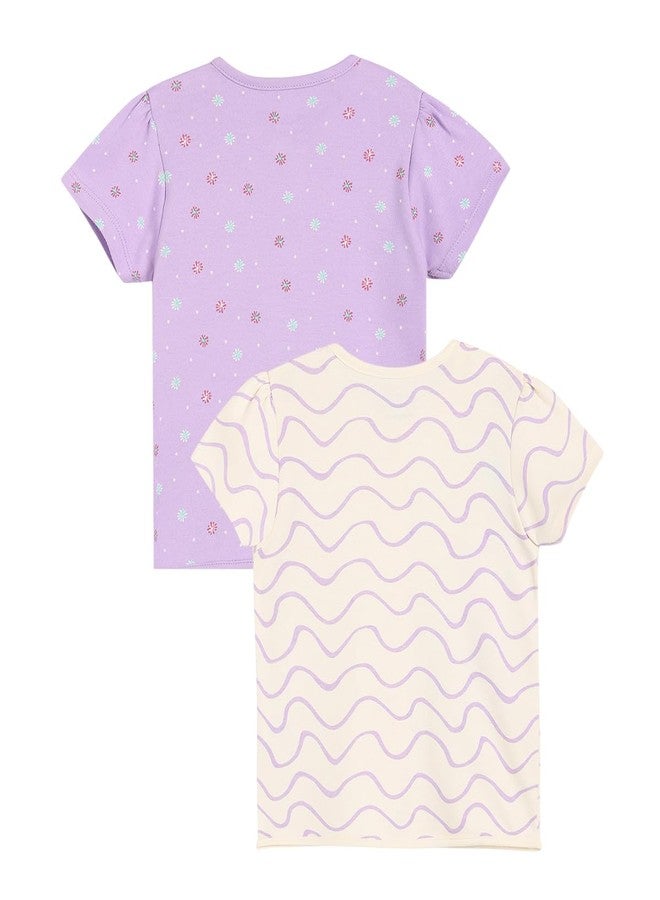 miniklub Cotton Pack of 2 Half Sleeves Floral & Wave Printed Front Open Vests - Pink & Lilac(6-9M) - Image 2