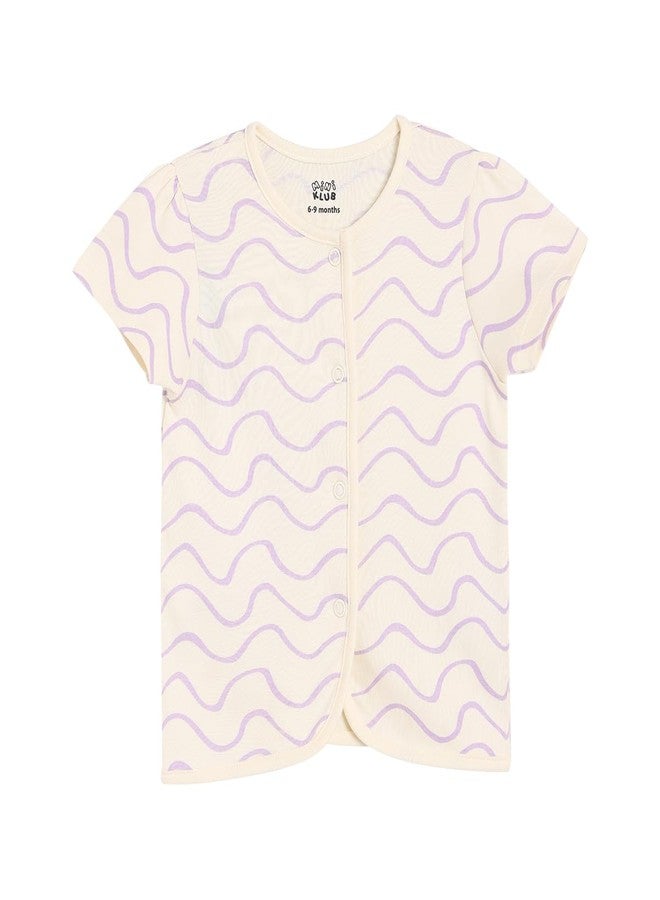 miniklub Cotton Pack of 2 Half Sleeves Floral & Wave Printed Front Open Vests - Pink & Lilac(6-9M) - Image 3