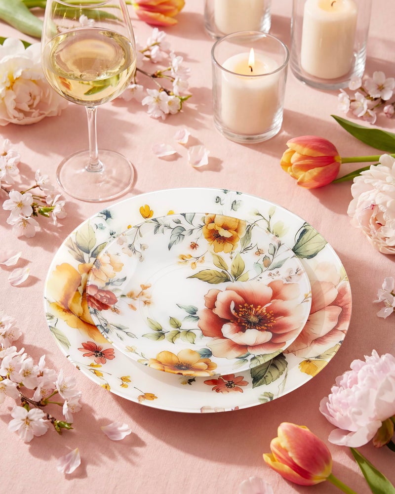 Morejoy 60pcs Floral Plastic Plates - Heavy Duty Spring Red and Yellow Flower Plastic Plate ï¼ŒFancy Disposable Plates, including10.25 Dinner & 7.5 Dessert Plates for Wedding & Party & Easter - Image 3