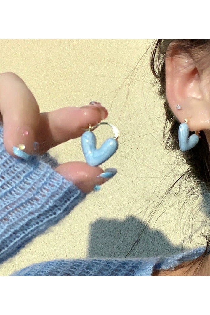 Goolsky Blue Heart Stud Earrings for Women – Niche Design, Elegant Minimalist Style, Perfect for Work & Daily Wear - Image 1