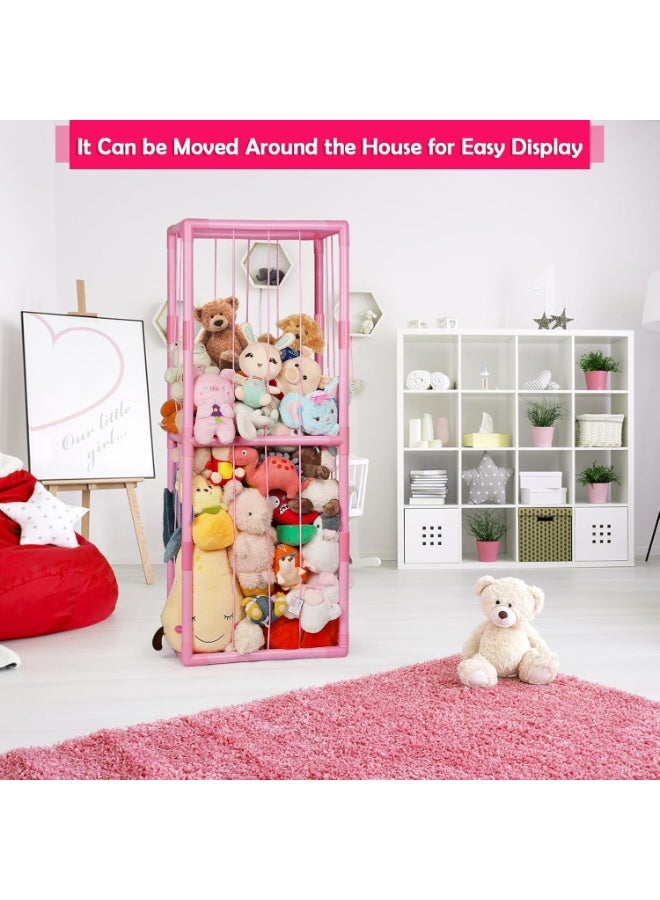 شو وو رف تخزين حيوانات محشوة كبيرة الحجم، حامل حيوانات، منظم تخزين مخملي، رف تخزين ألعاب محشوة، قفص حيوانات، رفوف تخزين منزلية، رف عرض ألعاب مع شريط مطاطي - Image 5