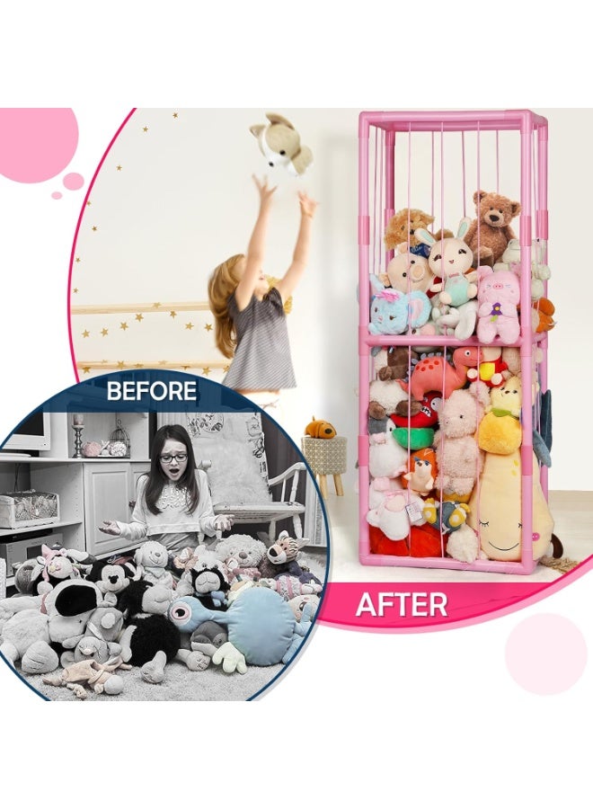 شو وو رف تخزين حيوانات محشوة كبيرة الحجم، حامل حيوانات، منظم تخزين مخملي، رف تخزين ألعاب محشوة، قفص حيوانات، رفوف تخزين منزلية، رف عرض ألعاب مع شريط مطاطي - Image 4