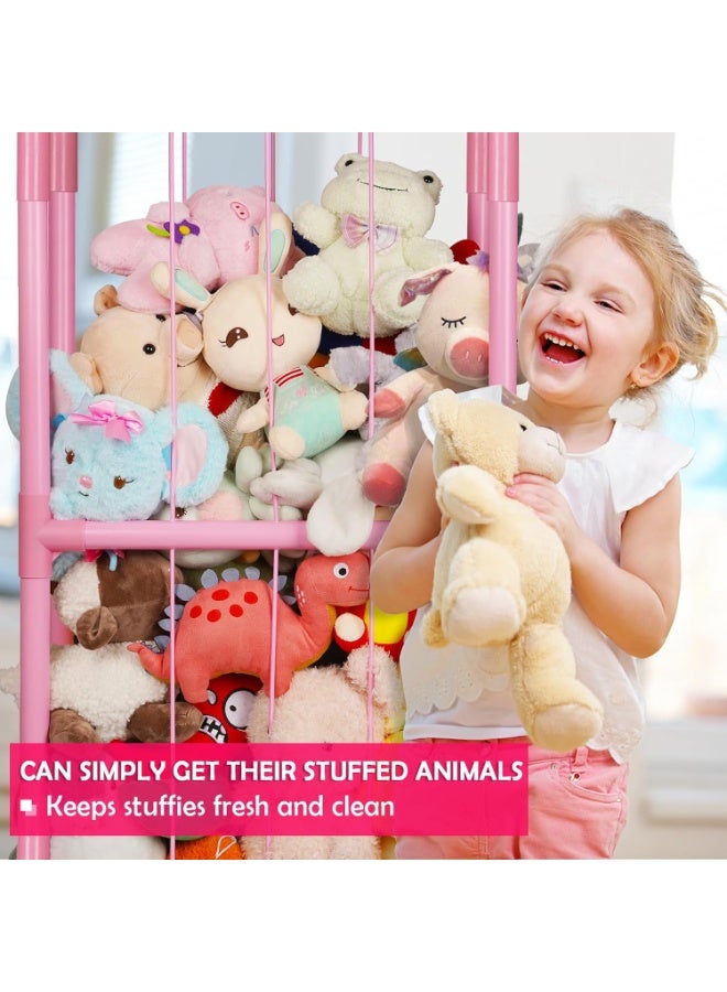 شو وو رف تخزين حيوانات محشوة كبيرة الحجم، حامل حيوانات، منظم تخزين مخملي، رف تخزين ألعاب محشوة، قفص حيوانات، رفوف تخزين منزلية، رف عرض ألعاب مع شريط مطاطي - Image 2