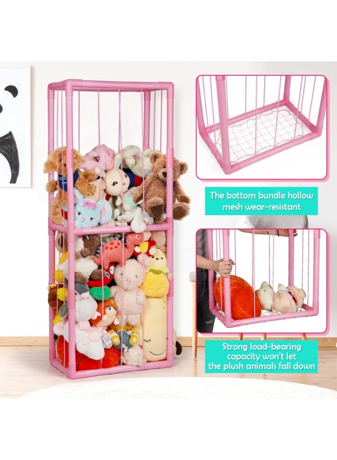شو وو رف تخزين حيوانات محشوة كبيرة الحجم، حامل حيوانات، منظم تخزين مخملي، رف تخزين ألعاب محشوة، قفص حيوانات، رفوف تخزين منزلية، رف عرض ألعاب مع شريط مطاطي - Image 3