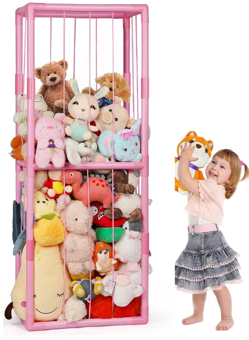 شو وو رف تخزين حيوانات محشوة كبيرة الحجم، حامل حيوانات، منظم تخزين مخملي، رف تخزين ألعاب محشوة، قفص حيوانات، رفوف تخزين منزلية، رف عرض ألعاب مع شريط مطاطي - Image 1