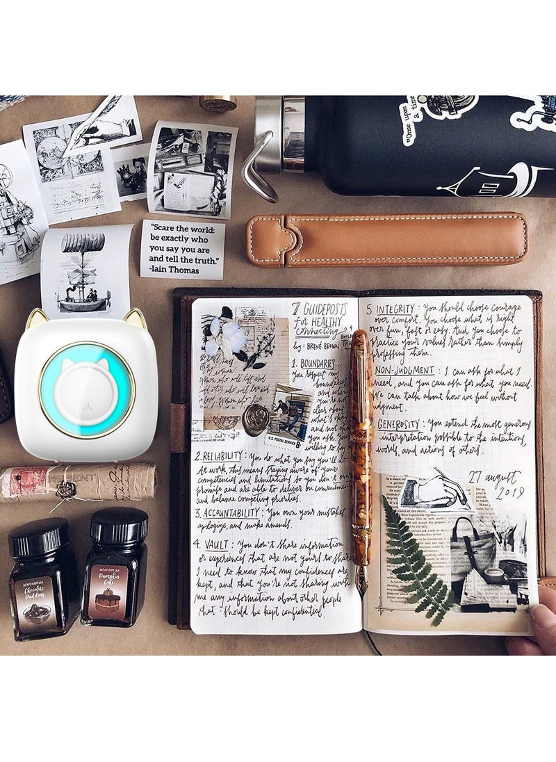 Mini Pocket Printer,Portable Thermal Printer Bluetooth Connection 203DPI for Picture Label DIY Handcraft List Memo Notes Journal Receipt Paper Compatible with Android iOS System