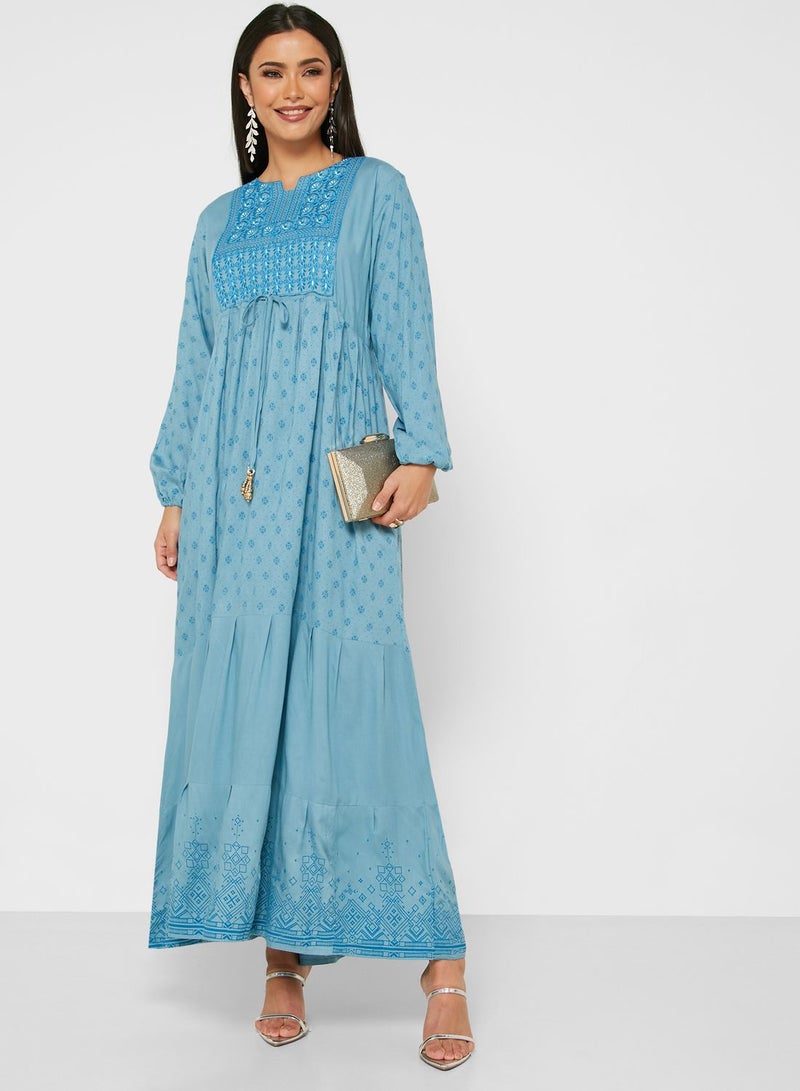 امري جلابية مطبعة مزينة بتطريز - Image 4