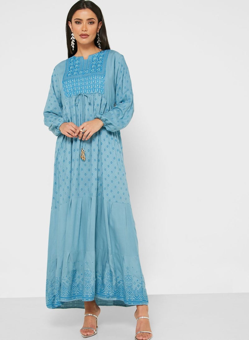 امري جلابية مطبعة مزينة بتطريز - Image 1