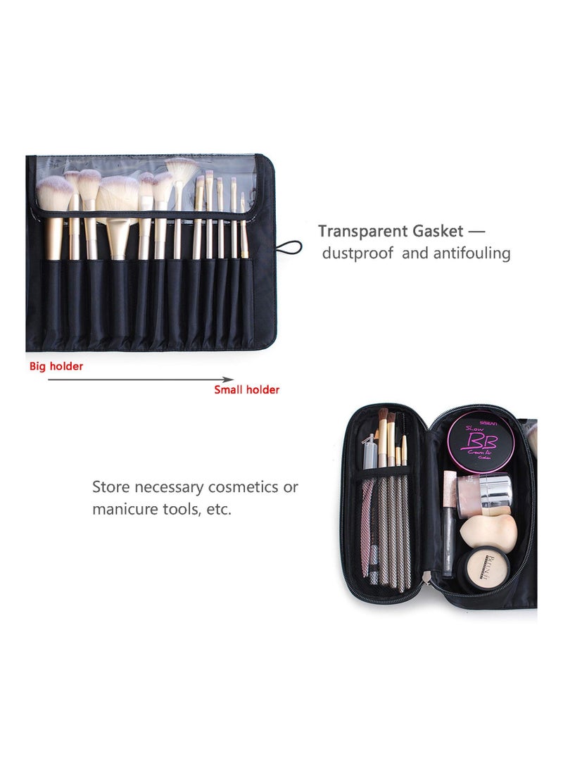 KASTWAVE Portable Makeup Brush Organizer, Makeup Brush Bag for Travel Can Hold Over 20 Brushes Cosmetic Bag Makeup Brush for Woman With Bonus Brush Cleaning Mat and Makeup Sponge - Image 3
