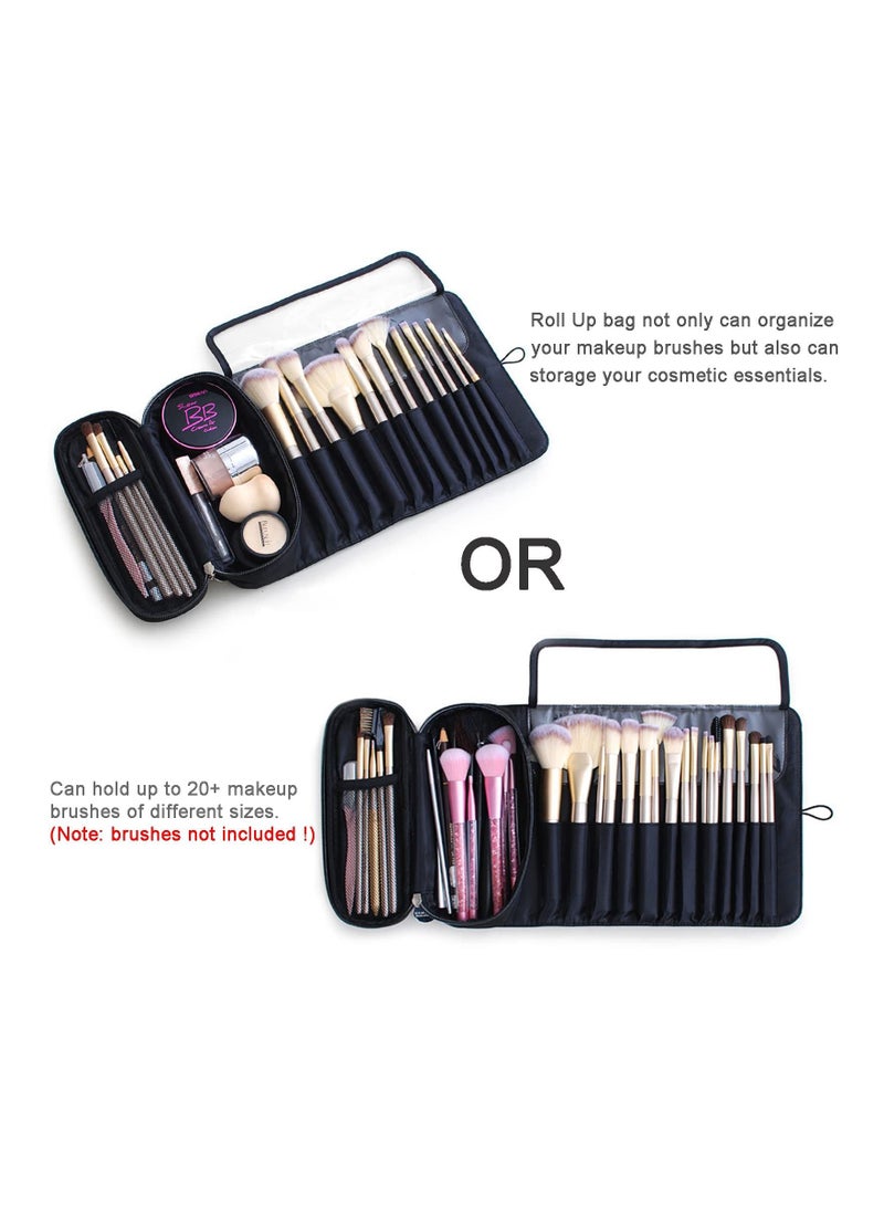 KASTWAVE Portable Makeup Brush Organizer, Makeup Brush Bag for Travel Can Hold Over 20 Brushes Cosmetic Bag Makeup Brush for Woman With Bonus Brush Cleaning Mat and Makeup Sponge - Image 2