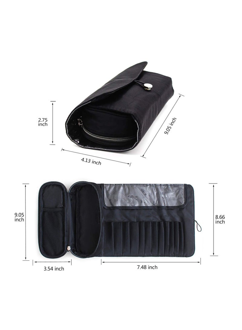 KASTWAVE Portable Makeup Brush Organizer, Makeup Brush Bag for Travel Can Hold Over 20 Brushes Cosmetic Bag Makeup Brush for Woman With Bonus Brush Cleaning Mat and Makeup Sponge - Image 4