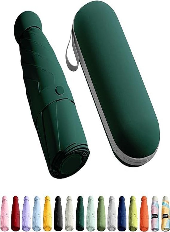 AYSIS UV Travel Mini Folding Ultra Compact pastel Umbrella with Case, Manual Open 6 Ribs Lightweight Portable, Small Sun & Rain Pocket Umbrella for Men and Women- Use in Rain & Summer (Dark-Green) - Image 1