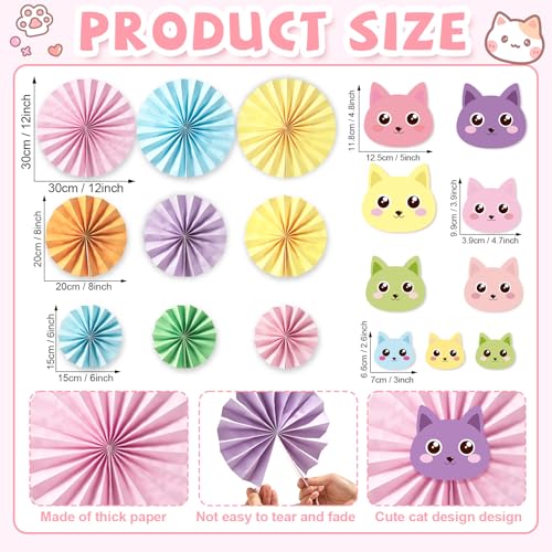 Oitnlaughter 9 Pcs Cartoon Doll House Birthday Party Fan Decorations for Cartoon Theme Cats Birthday Party Supplies Multicolor Cat House Vibrant Fun Hanging Paper Fans for Birthdays Decorations Cute Cat Themed - Image 5