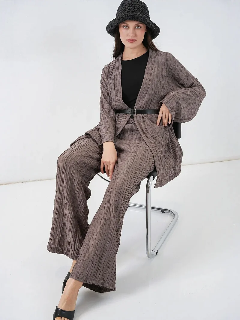 BIG DART BDART Textured Shawl Collar Kimono Pants Set