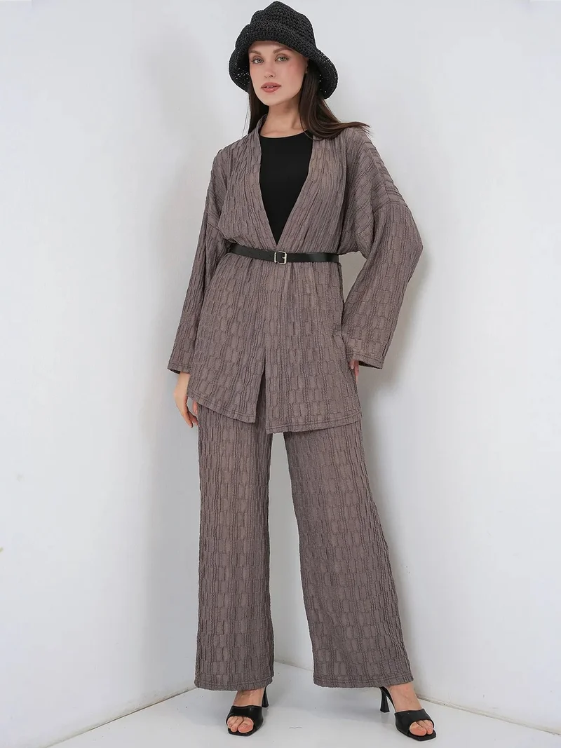 BIG DART BDART Textured Shawl Collar Kimono Pants Set