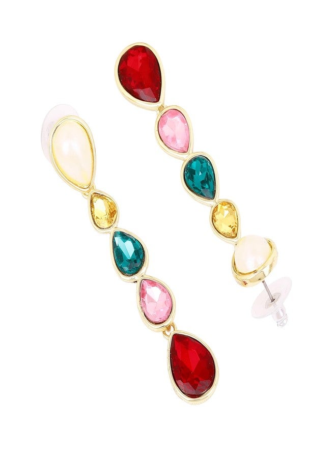 Estele 24 Kt Multicolour Gemstone Crystal Drop Earrings, One Size (726/712-IG ER) - Image 3