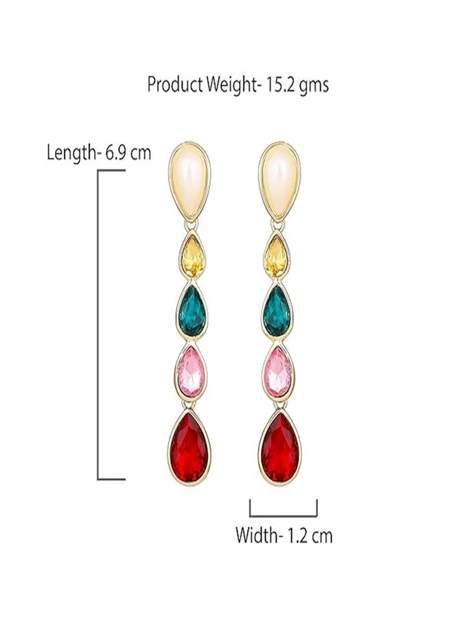 Estele 24 Kt Multicolour Gemstone Crystal Drop Earrings, One Size (726/712-IG ER) - Image 2