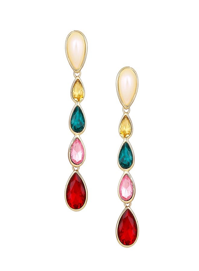Estele 24 Kt Multicolour Gemstone Crystal Drop Earrings, One Size (726/712-IG ER) - Image 1
