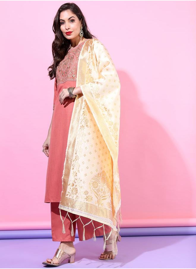Vishudh Pink Embroidered Kurta Set with Dupatta by Styli  - Image 5