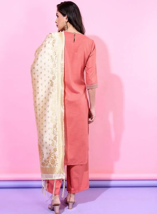 Vishudh Vishudh Pink Embroidered Kurta Set with Dupatta