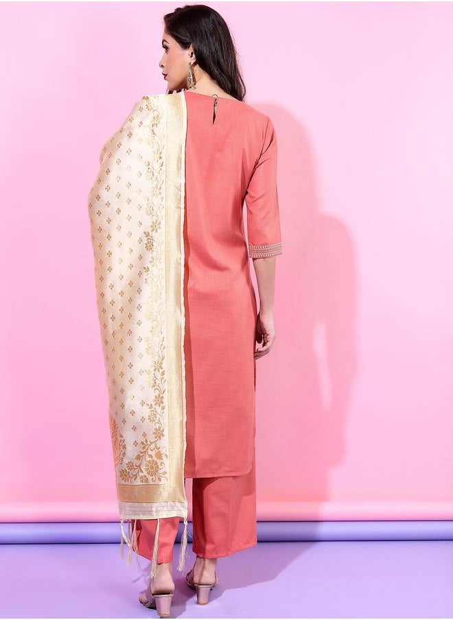 Vishudh Pink Embroidered Kurta Set with Dupatta by Styli  - Image 3