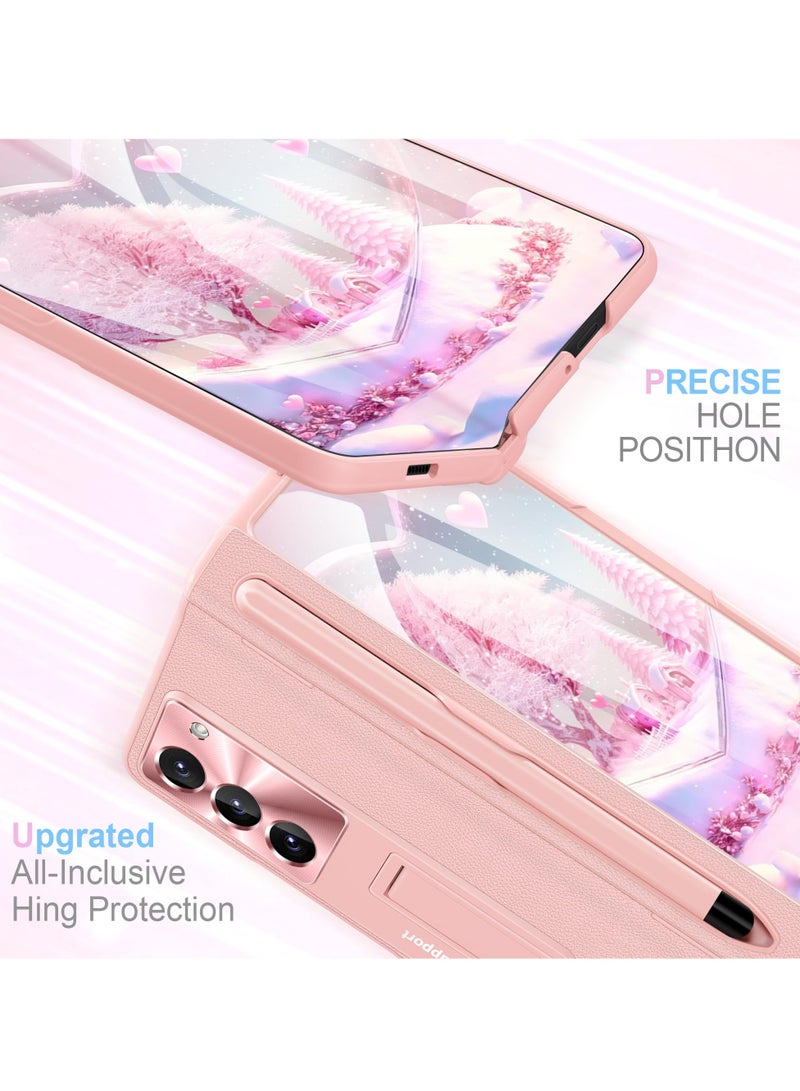 SYOSI Case for Samsung Galaxy Z Fold 5 with S Pen and 9H Ultra Thin Screen Protector Hinge Coverage Protection Luxury Phone Cover Fingerprint Free Front Glass All Inclusive Case Girly Pink - Image 3