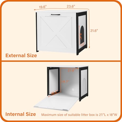 Dwanton Cat Litter Box Furniture Hidden, Cat Litter Box Enclosure, Reversible Entrance Can Be on Left or Right Side, Indoor Cabinet, Wooden Washroom, End Table, Nightstand, White, 23.6" L - Image 5