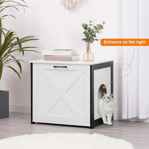 Dwanton Cat Litter Box Furniture Hidden, Cat Litter Box Enclosure, Reversible Entrance Can Be on Left or Right Side, Indoor Cabinet, Wooden Washroom, End Table, Nightstand, White, 23.6" L - Image 2
