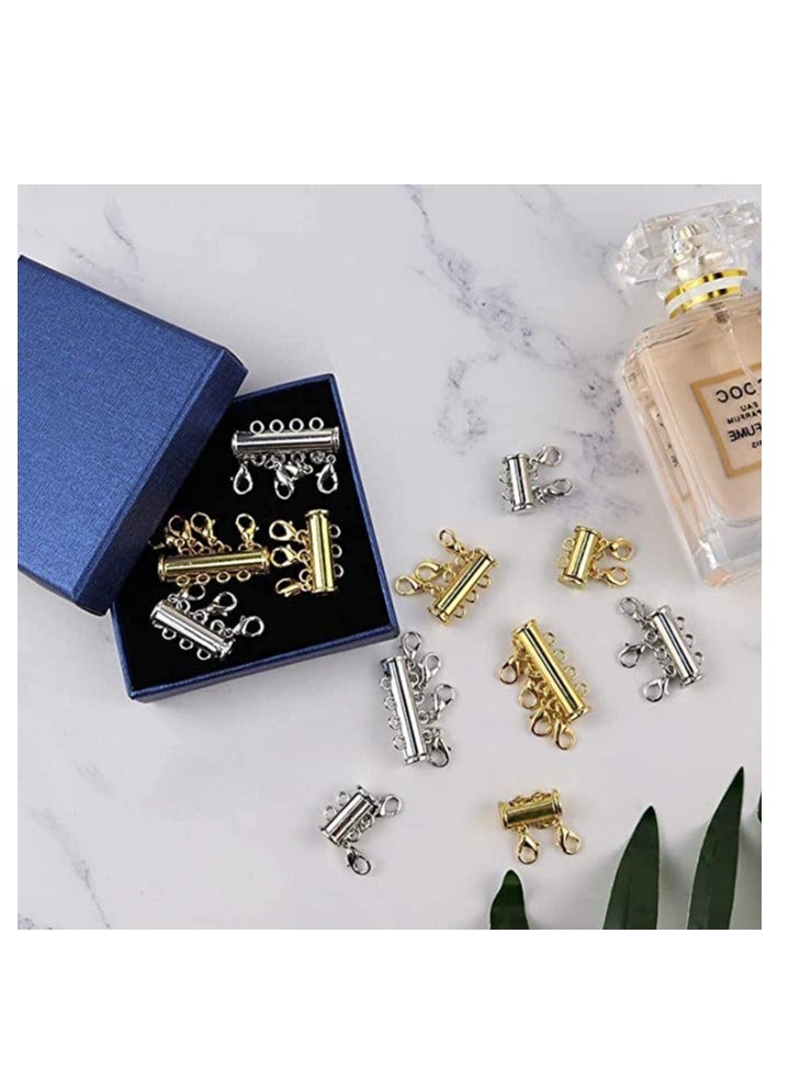 SYOSI Clasp Lock 4 Pieces 2 Sizes Slide Clasp Lock for Layered Necklace - Gold and Silver Plated Weak Magnetic Tube Lock Connectors for Layered Bracelet Jewelry Strands Crafts Necklace Spacer Clasp - Image 4