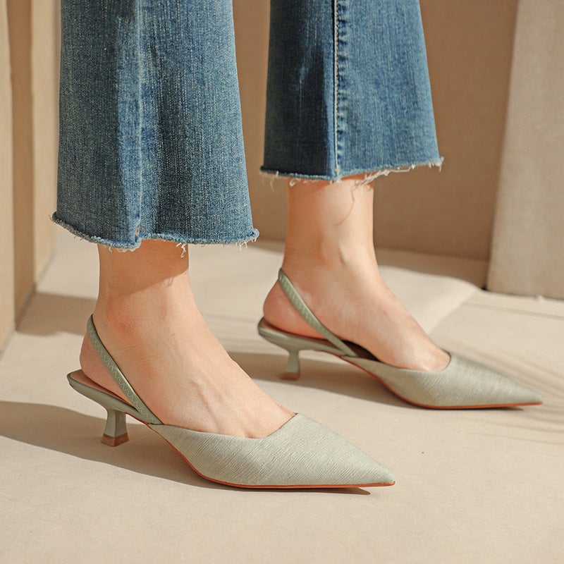 Fuhao Shoes Spring Flats Shallow Mouth 2023 Low Heels Front Bag Back Strap Fashion Stiletto Casual Shoes - Image 5