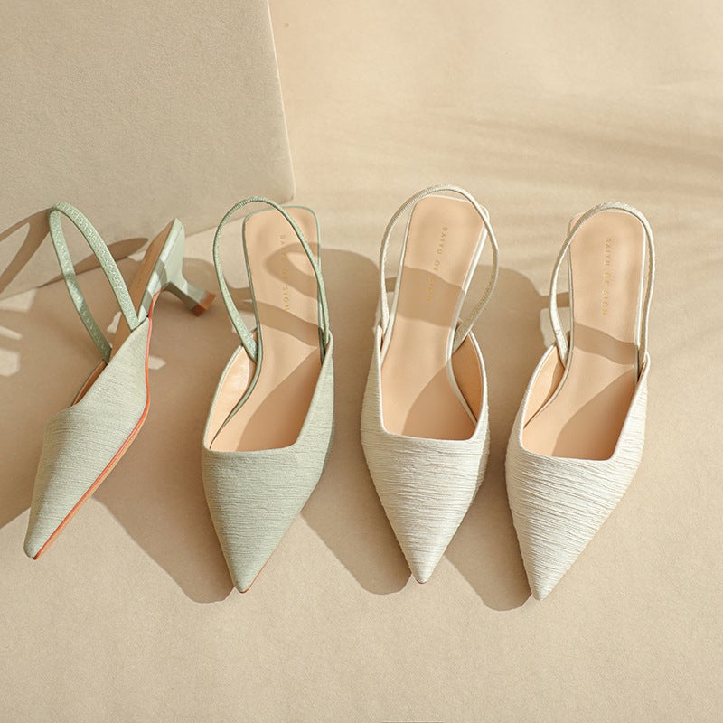 Fuhao Shoes Spring Flats Shallow Mouth 2023 Low Heels Front Bag Back Strap Fashion Stiletto Casual Shoes - Image 2