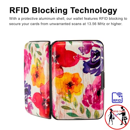 Kaabao Credit Card Holder, Metal Card Wallet RFID Blocking Mini Slim Aluminum Business Hard Card Case for Women Men (A Watercolor Flowers) - Image 3