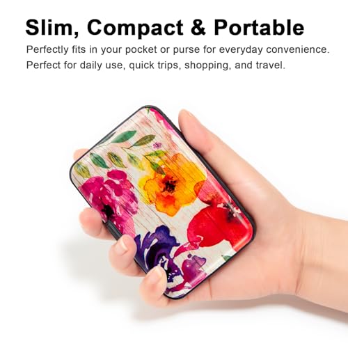 Kaabao Credit Card Holder, Metal Card Wallet RFID Blocking Mini Slim Aluminum Business Hard Card Case for Women Men (A Watercolor Flowers) - Image 2