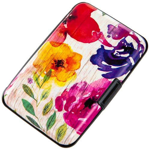 Kaabao Credit Card Holder, Metal Card Wallet RFID Blocking Mini Slim Aluminum Business Hard Card Case for Women Men (A Watercolor Flowers) - Image 1