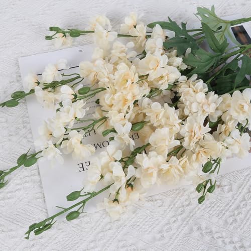 Fqueelvys 5 PCS Champagne Delphinium Artificial Flowers, 38.5" Long Stem Flowers for Tall Vase Faux Larkspur Champagne Silk Snapdragon Flowers for Wedding Centerpieces Home Party Decor - Image 3