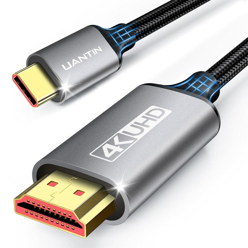 UANTIN USB C إلى HDMI كابل 6 أقدام | كابل USB 3.1 Type-C عالي السرعة بدقة 4K إلى HDMI 2.0 للمكتب المنزلي، [متوافق مع Thunderbolt 3/4] مع MacBook Pro/Air، Galaxy S8 إلى S23، iPad Pro، iMac، Surface، Dell - Image 1