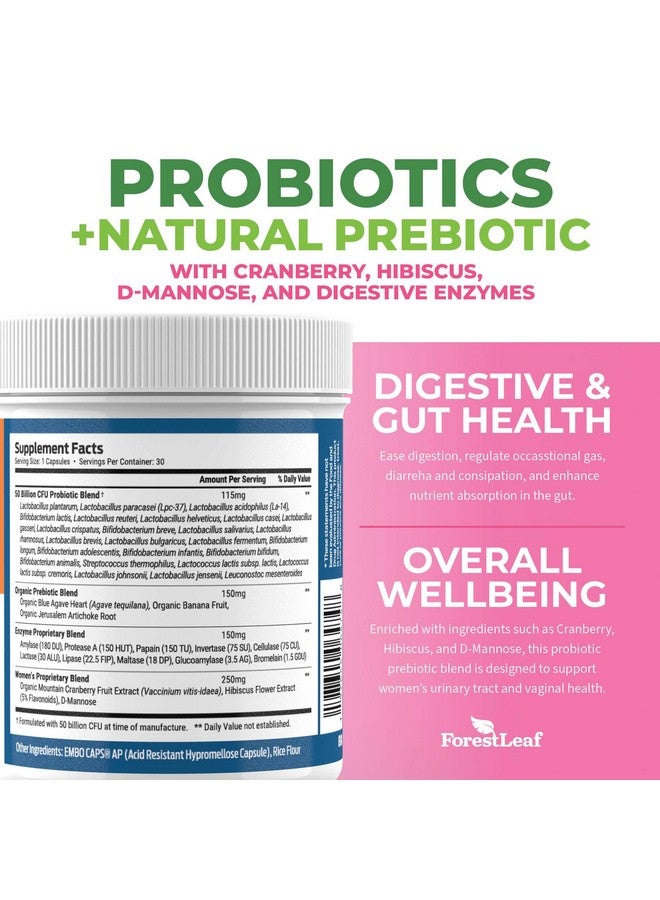 ForestLeaf بروبيوتيك للنساء، 50 مليار وحدة تشكيل مستعمرة، 26 سلالة فريدة، دعم بروبيوتيك وبريبايوتيك للنساء لصحة الجهاز الهضمي، مع التوت البري، الكركديه ودي-مانوز لتحقيق توازن درجة الحموضة المهبلية، وصحة المسالك البولية، والأمعاء (30 كبسولة) - Image 4