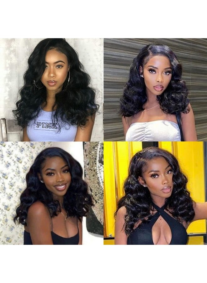 meiliprotea 16" Short Body Wave Synthetic Wig Side Part Bob Wavy Lace 180% Density Ocean Wave Wig For Black Women  - Image 3
