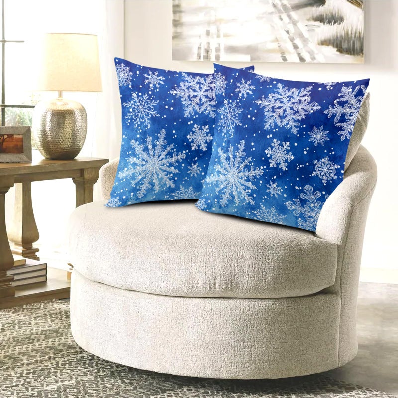 Wnoesat Winter Blue Snowflake Throw Pillow Covers 18x18 Set of 2 Merry Christmas Snowflakes Decorative Pillow Cases Xmas Holiday Outdoor Pillowcase for Farmhouse Living Room Decor - Image 3