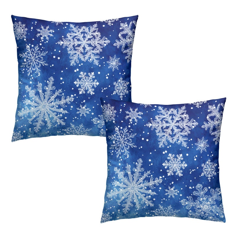 Wnoesat Winter Blue Snowflake Throw Pillow Covers 18x18 Set of 2 Merry Christmas Snowflakes Decorative Pillow Cases Xmas Holiday Outdoor Pillowcase for Farmhouse Living Room Decor - Image 1