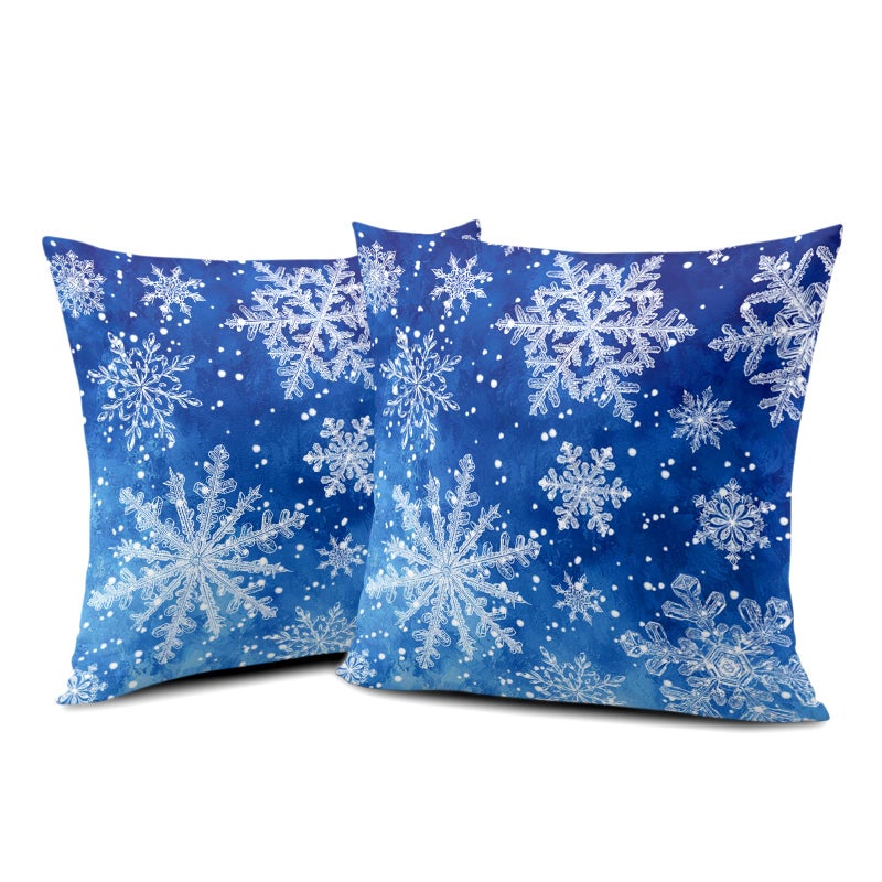 Wnoesat Winter Blue Snowflake Throw Pillow Covers 18x18 Set of 2 Merry Christmas Snowflakes Decorative Pillow Cases Xmas Holiday Outdoor Pillowcase for Farmhouse Living Room Decor - Image 2