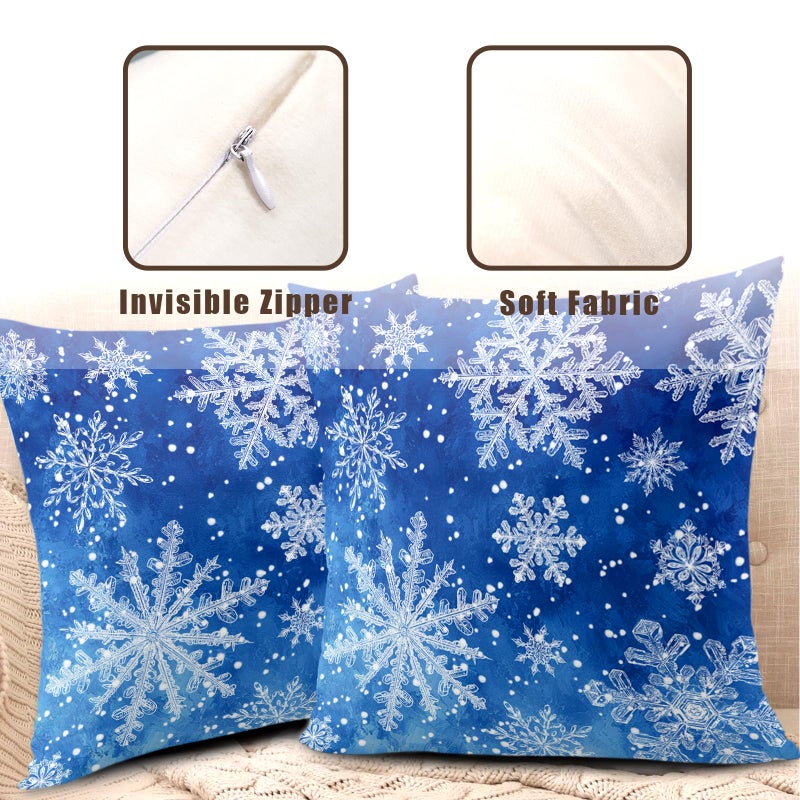 Wnoesat Winter Blue Snowflake Throw Pillow Covers 18x18 Set of 2 Merry Christmas Snowflakes Decorative Pillow Cases Xmas Holiday Outdoor Pillowcase for Farmhouse Living Room Decor - Image 5