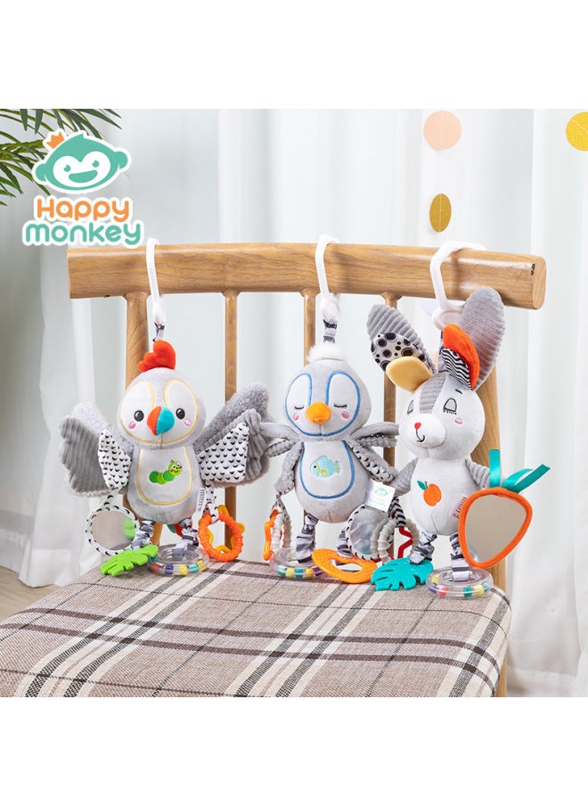 Happy Monkey Infant Plush Rattle Car Hanging Bed Hanging Soothing Doll Teether Mirror Ringing Paper Nordic-Color:Multi-ear Rabbit