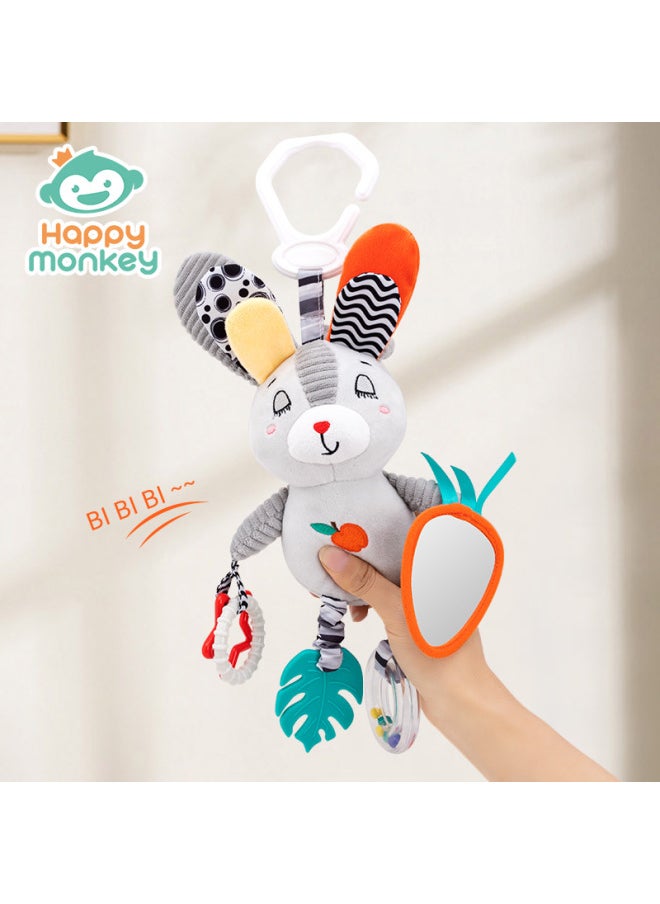 Happy Monkey Infant Plush Rattle Car Hanging Bed Hanging Soothing Doll Teether Mirror Ringing Paper Nordic-Color:Multi-ear Rabbit