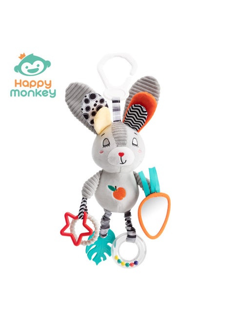 Happy Monkey Infant Plush Rattle Car Hanging Bed Hanging Soothing Doll Teether Mirror Ringing Paper Nordic-Color:Multi-ear Rabbit
