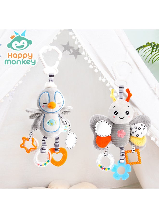 Happy Monkey Infant Plush Rattle Car Hanging Bed Hanging Soothing Doll Teether Mirror Ringing Paper Nordic-Color:Multi-ear Rabbit
