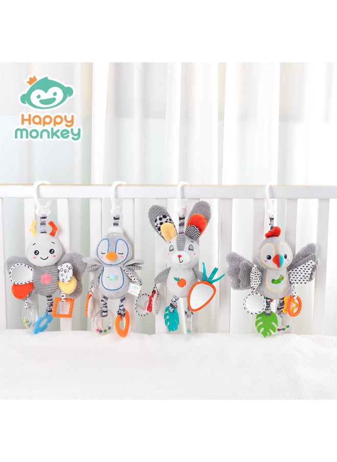 Happy Monkey Infant Plush Rattle Car Hanging Bed Hanging Soothing Doll Teether Mirror Ringing Paper Nordic-Color:Multi-ear Rabbit