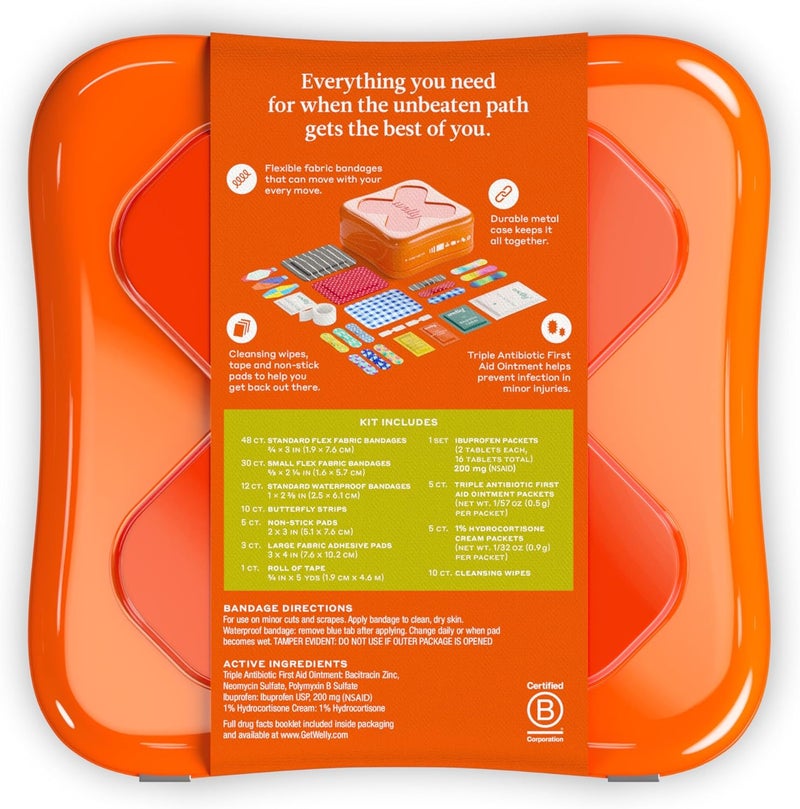 Welly طقم الإسعافات الأولية لاصق قماش مرن ولصقات مائية وشريط ووسادات غير لاصقة شرائط فراشة للاستخدام الفردي مراهم مضاد حيوي ثلاثي وهيدروكورتيزون وإيبوبروفين 130 عدداً - Image 3