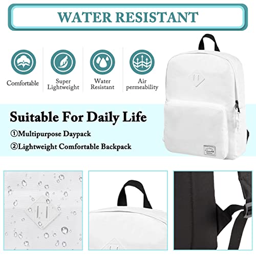 VASCHY School Backpack, Ultra Lightweight Backpack for Men Women Bookbag for Kids Teen Boys Girls White - Image 3